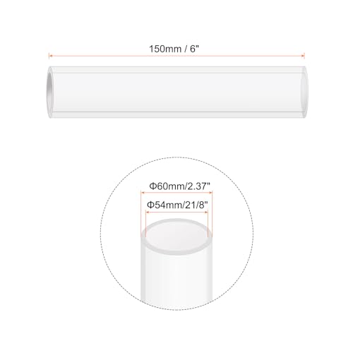 6" Clear Plastic Rigid Pipe 54mm ID x 60mm OD (2 1/8" ID x 2.375" OD) Acrylic Round Tubing, [for Plumbing, Hydraulics, Aquarium] - size: 2 1/8" x 2.375"