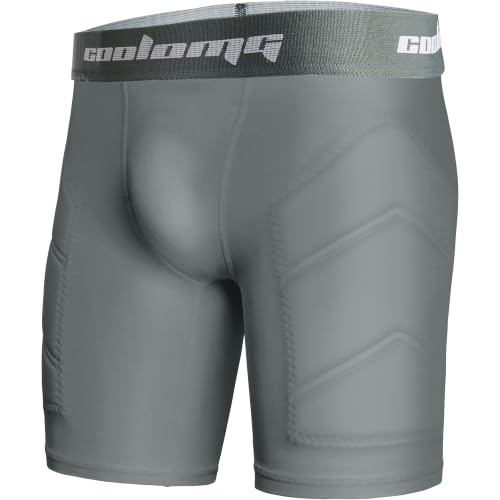 COOLOMG Youth Boys Baseball Sliding Shorts with Cup Pocket - color: Gray, size: Medium