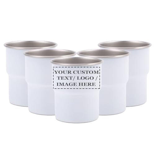 5 Pack Customized Logo/Text Stainless Steel Coffee Cups, for Drinking Coffee, Water, Wine, Beer and More, Widely Used for Parties, Events, Outdoors (White, 10oz / 300ml) - color: White