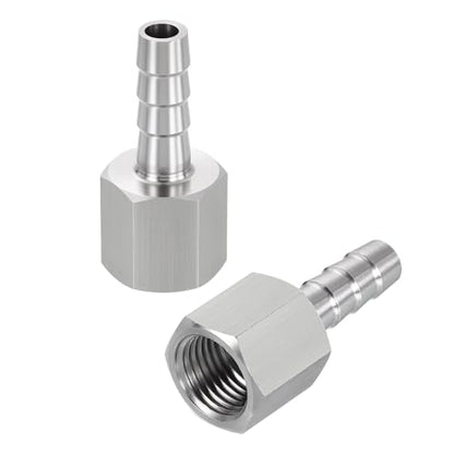 2 Pack Stainless Steel Hose Barb to NPT Male Adapter, 5/16" Barb x 1/4" NPT Female for Industrial, Automotive, Fluid Transfer, Home Gardening - size: 5/16" Barb To 1/4" NPT Female