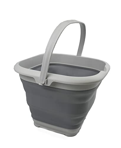 SAMMART Collapsible Plastic Bucket - Foldable Tub - Portable Fishing Water Pail - Space Saving Outdoor Waterpot (Grey, 8.5L Square)