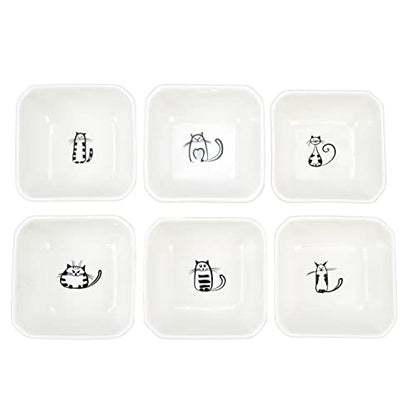 Super Cute Cat Ceramic Sauce Dish/Seasoning Dish/Sushi Soy Dipping Bowl/Appetizer Plates/Serving Dish for Kitchen Home(Set of 6) - color: Cat-Rectangle