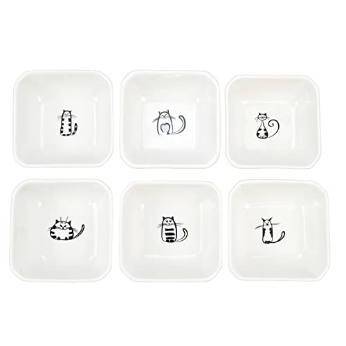 Super Cute Cat Ceramic Sauce Dish/Seasoning Dish/Sushi Soy Dipping Bowl/Appetizer Plates/Serving Dish for Kitchen Home(Set of 6) - color: Cat-Rectangle