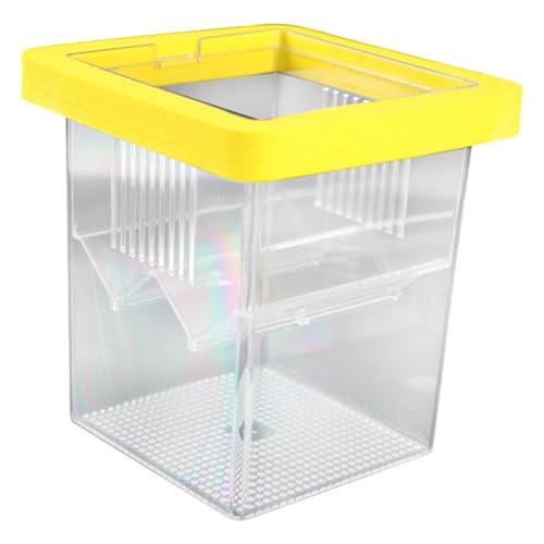 Breeder Box for Fish Tank, Aquarium Hatchery Nursery Box for Fry, Pregnant Fish, and Shrimp, Floating Isolation Tank with Suction Cups- Yellow