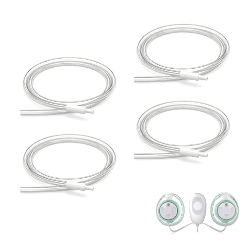 4 Pack Replacement Tubing Compatible with Elvie Stride, Breast Pump Tubing with Tube Connectors, Connect Motor Unit and Breast Shields, Durable and Easy to Clean, Replacement Pump Parts, Clear