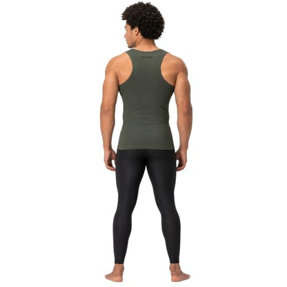 DEVOPS 3 Pack Men's Muscle Dry Fit Compression Tank Top Sleeveless Shirt - color: Black / Olive / Navy, size: XX-Large