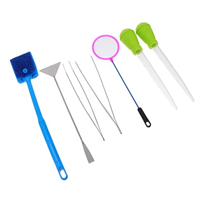 7pcs Aquarium Cleaning Tool with Stainless Steel Tongs Fishing Net and Brush for Easy Maintenance of Fish Tanks and Aquascaping
