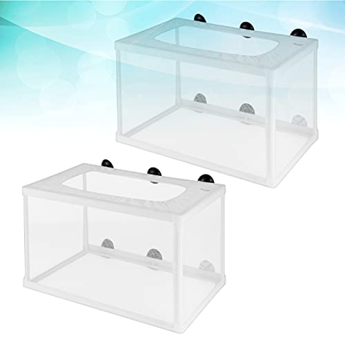 TEHAUX Transparent Fish Breeding Box, Multifunctional Plastic Aquarium Hatching Cases with Suction Cups for Shrimp Guppy Clownfish Aggressive Fish, Easy to Install, White 2pcs