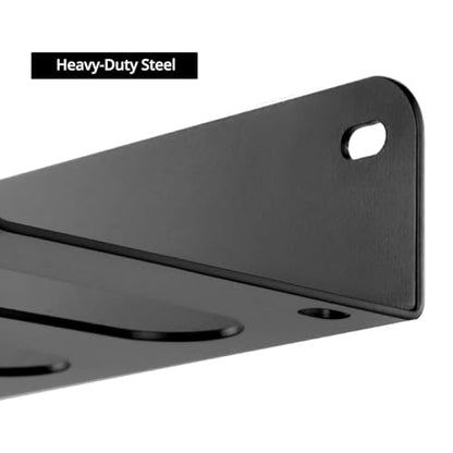QWORK Heavy-Duty Steel Wall Mount Baseball Bat Holder, Powder-Coated Black, 14-Bat Capacity, with Gear Hooks, Complete Installation Kit, Ideal for Home, Garage and Dugout