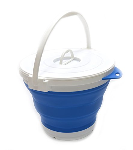 SAMMART 10L (2.64Gallon) Collapsible Fishing Bucket with Locking Lid - Foldable Round Tub - Portable Plastic Water Pail - Space Saving Outdoor Waterpot (Blue) - color: Blue