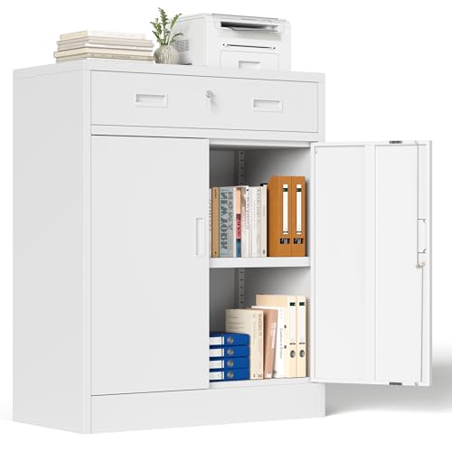 36" H Metal Cabinet, Garage Storage Cabinet, Locking Storage Cabinet, Metal Cabinets with Doors and Shelves for Home, School, Office, Garage, White - color: White, size: 36" H-1 Drawer