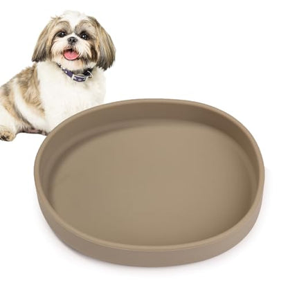Silicone Dog Food Plate Shallow Dog Bowl Flat Cat Dish 1 Pack Small Puppy Plates for Small Dogs and Cats Whisker Fatigue Pet Feeding Bowls for Dry and Wet Food (Brown) - color: 1 Pcs - (Brown)
