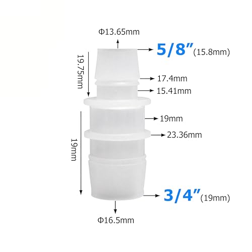 Plastic Hose Barb Reducer Fitting 3/4" to 5/8" Barbed Reducing Union Adapter Splicer Mender Joint Fitting (Pack of 2) - size: 3/4-5/8