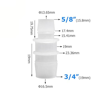Plastic Hose Barb Reducer Fitting 3/4" to 5/8" Barbed Reducing Union Adapter Splicer Mender Joint Fitting (Pack of 2) - size: 3/4-5/8