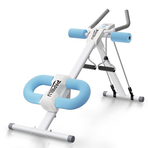 Abdominal Trainers - Adjustable Ab Trainer Machine, Foldable Abdominal Workout Equipment with Knee Protection - Home Gym Core Strength Trainer for Men & Women - color: White&Blue