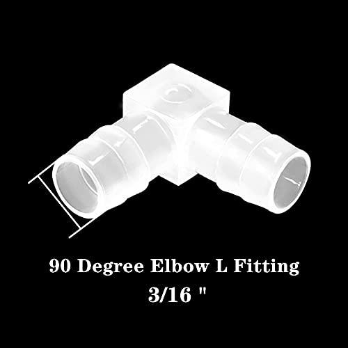 3/16" Hose Barb 90 Degree Elbow L Fitting, Equal Barbed Joint Splicer Mender Adapter Union Adapter for Boat Aquarium Fuel Gas Liquid Air (Pack of 5) - size: 3/16 Inch