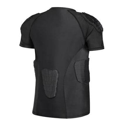 TUOY New Football Rib Chest Protector Shirt Padded Compression Shirts 6 Pads Adult Sizes Dark Black - color: A Black, size: XX-Large