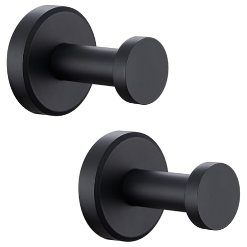 APLusee Matte Black Towel Hooks, Space-Saving for Bathroom Shower, 2 Pack - color: Matte Black, size: 2 Pack