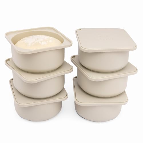 Pizza Dough Proofing Silicone Containers with Lids | Pizza Making Accessories | Set of 6 | Dough Color | Original Size (make 12" Pizzas) - color: Dough, size: Pack of 6