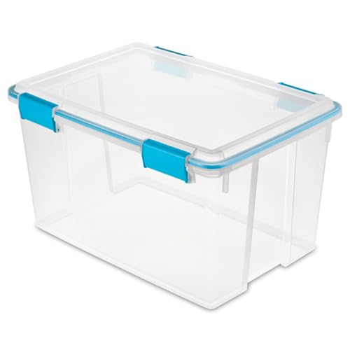 Sterilite 4-Pack 54 Quart Gasket Box, Home Storage Organizer Bins with Lids - Stackable Clear Plastic Containers for Bedroom, Bathroom, Garage, Basement, or Attic