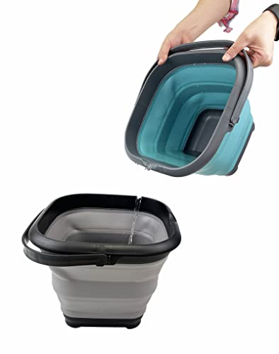 SAMMART 8.5L (2.2 Gallon) Collapsible Square Handy Bucket/Foldable SquareWater Pail/Portable Tub with Handle. Size 31cm (Square) (Grey/Crystal Blue) - color: Grey/Crystal Blue