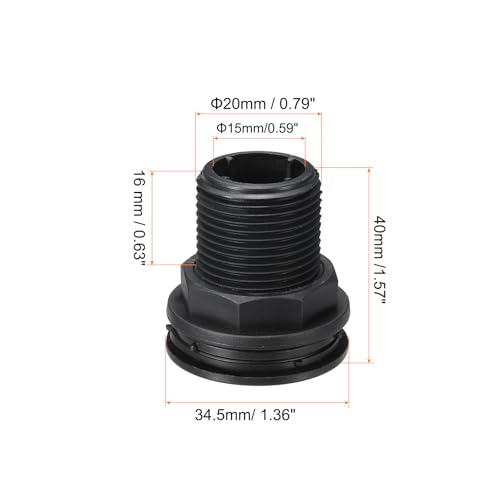 PATIKIL Polypropylene Bulkhead Fitting 1/2", Bulkhead Water Tank Connector with Silicone Seal Gasket Garden Hose Fitting for Rain Bucket, Sinks, Aquariums, Black