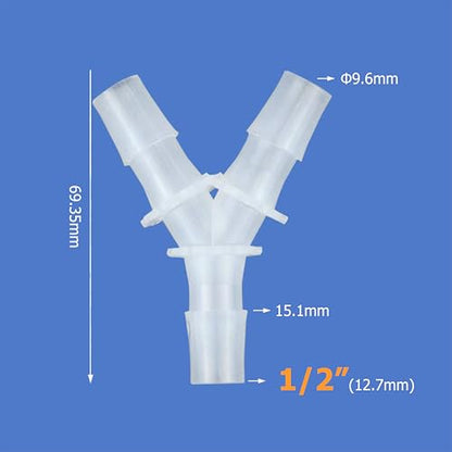 1/2" Hose Barb Fitting Equal Barbed Y Shaped 3 Way Plastic Joint Splicer Mender Adapter Union for Air Line Tubing Pipe (Pack of 4)