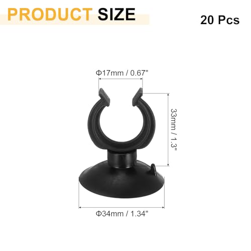 uxcell 20Pcs Aquarium Suction Cup Clips, 17mm Airline Tube Holders Clamps Cup Holder Sucker Tube Sucker for ID Airline Tubing Fish Tank, Black