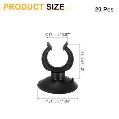 uxcell 20Pcs Aquarium Suction Cup Clips, 17mm Airline Tube Holders Clamps Cup Holder Sucker Tube Sucker for ID Airline Tubing Fish Tank, Black