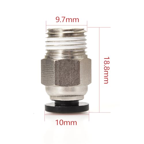 BIQU PC4-M10 Pneumatic Connector Fittings Bowden Tube Coupler Male Straight PTFE Tube Push for E3D-V6 Bowden Extruder Compatible with Ender-3 Ender-3 V2 3D Printers (Pack of 10pcs) - style: 10pcs