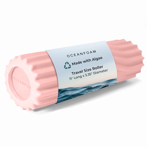 Oceanfoam Ripple Travel Foam Roller (11" x 3.35") Firm Mini Foam Roller for Physical Therapy, Deep Tissue Massage, Back Pain - High Density, Ergonomic Wave Textured - Yoga, Pilates, Exercise (Blush) - color: Blush