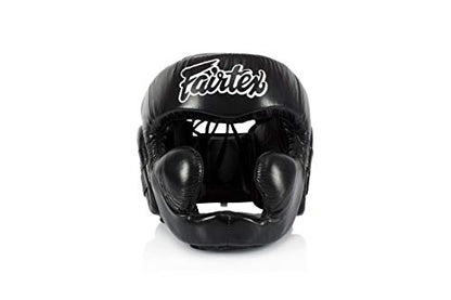 Fairtex Full Head Guard, Muay Thai MMA Sparring Helmet Protective Headgear - color: HG13 Black Lace-up, size: Medium