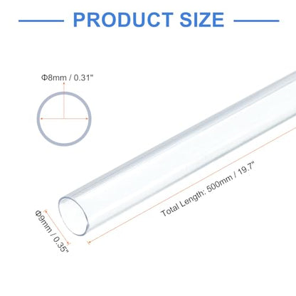 uxcell 10 Pcs Clear Plastic Rigid Tubing 8mm ID x 9mm OD, 0.5 Meters Length Round Polycarbonate Tubing for Aquarium Water Pipe, Water Cooling System, Plumbing - size: 8mm x 9mm