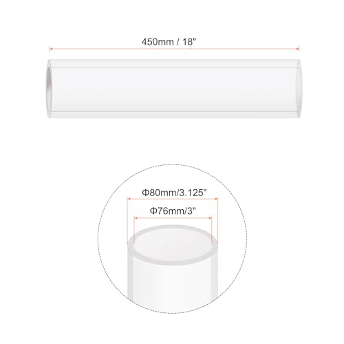 18" Clear Plastic Rigid Pipe 76mm ID x 80mm OD (3" ID x 3.125" OD) Acrylic Round Tubing, [for Plumbing, Hydraulics, Aquarium] - size: 3" x 3.125"