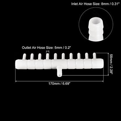uxcell 2Pcs 9mm to 5.5m 10 Ways Air Line Tubing Splitter Connector Fish Tank Oxygen Pipe Air Tubing Adapter for Aquarium, White