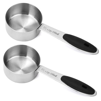 2 Pcs 1/4 Cup Measuring Cups, Stainless Steel 1/4 Cup Scoop, Coffee Measuring Scoop with Plastic Handle, 60ml Liquid Coffee Measuring Cups for Kitchen Cooking Baking Wet Dry Ingredients