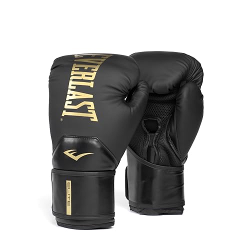 Everlast Elite 2 Boxing Gloves - color: Black/Gold, size: 12 oz