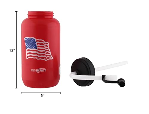 Squeezable Water Bottle Bendable Long Straw - LDPE BPA Free Plastic - Hydration for Baseball Hockey Gym MMA Yoga Boxing Cycling Softball Football Lacrosse (35.5 Oz.) - style: Red American Flag