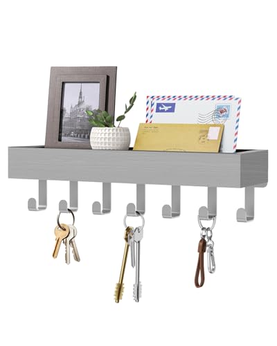Key Holder Wall Mount Magnetic Adhesive - Key Hooks Rack with shelf - color: Gray, size: Large