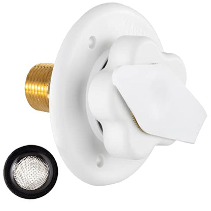 RecPro RV White City Water Fill Inlet Flange Brass with Check Valve | Made in America (No Hose Elbow)