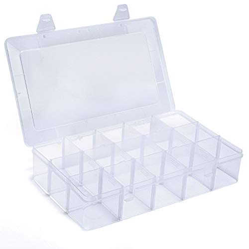 Organizer Box with Adjustable Dividers, 15 Compartment Clear Storage Container for Bead Organizer, Fishing Tackles, Felt Board and Jewelry Storage (15 Grids) - color: Clear-15 Grids