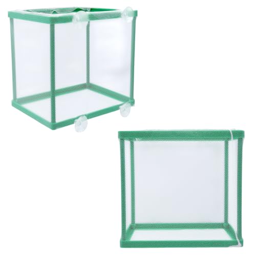 2PCS 6.69" x 5.04" x 6.38" Fish Tank Breeder Green Nylon Fish Incubator Mesh Box Aquarium Fish Fry Hatchery Breeder with Suction Cups - style: 6.69" x 5.04" x 6.38"; Green; without Divider