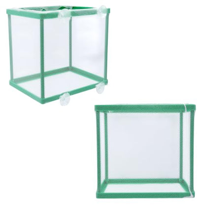 2PCS 6.69" x 5.04" x 6.38" Fish Tank Breeder Green Nylon Fish Incubator Mesh Box Aquarium Fish Fry Hatchery Breeder with Suction Cups - style: 6.69" x 5.04" x 6.38"; Green; without Divider