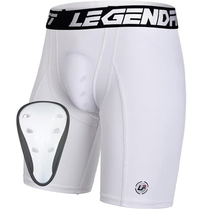 Youth Boys Baseball Compression Shorts with Athletic Cup - color: White, size: Medium
