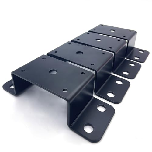 4 PCS Fit 2''x4'' Heavy Duty Trailer Stake Pocket Brackets, for Wood Lumber Uprights or Steel Stake Posts Holes for Mounting Flat Beds and Trucks, Black