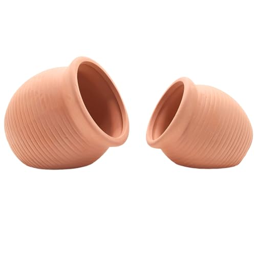 M2cbridge Pottery Ceramic Jar Natural Clay Vase for Cichlid Small Fish Shrimp Aquarium Decor to Play Hide Breed Habitat (Red Pots, 2pcs)
