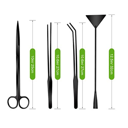 Catcan Quarium Aquascape Tools Kits, 4 in 1 Anti-Rust Aquatic Plant Aquascaping Tool Stainless Steel Black Tweezers Scissors Spatula for Aquarium Tank Clean Fish Tank Aquascape Tools Sets (black) - color: Black