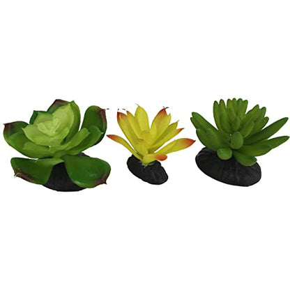Komodo Reptile Terrarium Succulent 3PK Yellow/Green Plants | Natural Looking Artificial Aquarium Ornament & Habitat Decoration Accessory with Weighted Base