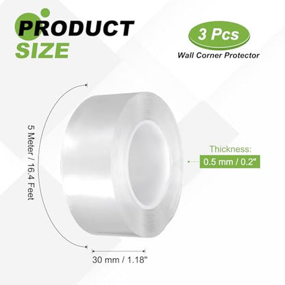 PATIKIL Clear Edge Protector Strip, 3 Roll 1.2 in x 16.4 ft Table Edge Protector Self Adhesive Cabinet Soft Corner Guard for Furniture Countertop Kitchen Wall Window