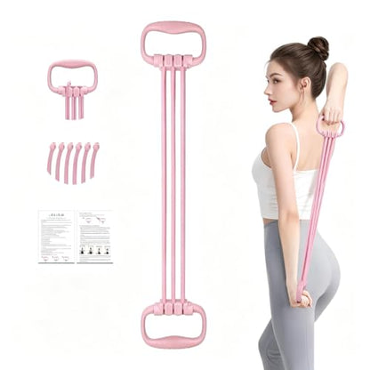 6 Gear Adjustable Resistance Bands with Handles 15-90LBS Home Gym - color: pink